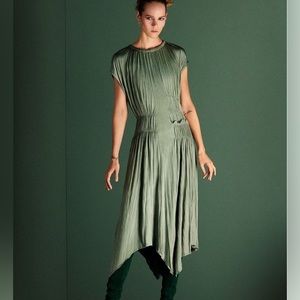 ZARA | mint green wrinkled effect asymmetrical midi dress